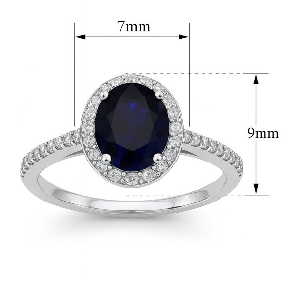 1 1/2 Carat Oval Created Sapphire & Diamond Halo Ring in Sterling Silver - Picture 5 of 6